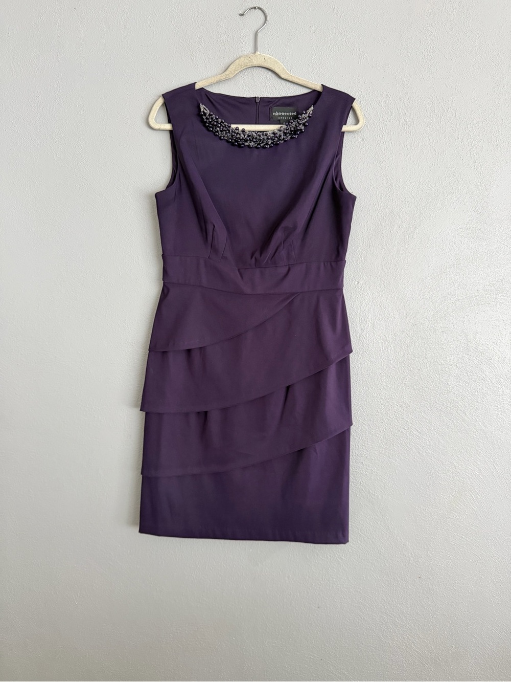 Connected Apparel Dress Size 12 Straight Style Tiered Ruffles Purple